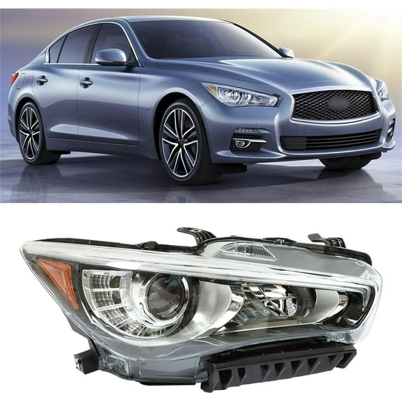 Genrics Headlight Assembly Pair Replacement for 2014-2017 Infiniti Q50 w/o AFS Right Passenger Side 260104HB0B