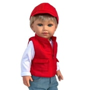 Kennedy and Friends Little Outdoor Explorer Outfit - Red Quilted Vest, Denim Jeans and Accessories for 18-Inch Dolls