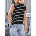 thumbnail image 6 of Women'S 2025 Summer Trendy Crochet Knit V Neck Sleeveless Tie Front Striped Sweater Vests Beach Outfits Black L, 6 of 7