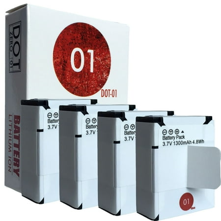 4x DOT-01 Brand 1300 mAh Replacement GoPro AHDBT-201 Batteries for GoPro HERO3 Camcorder and GoPro AHDBT201