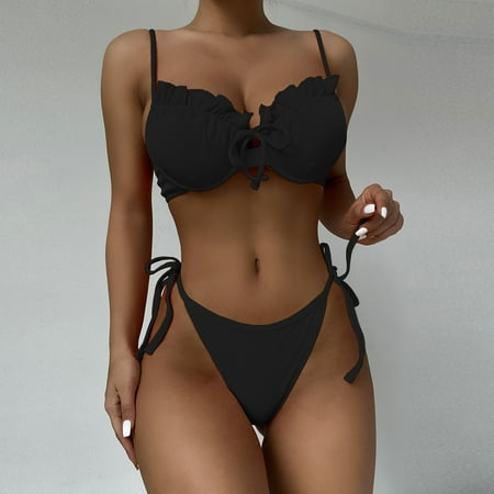 

Finelylove Swimsuit Women Padded Sport Bra Style Bikini Black M
