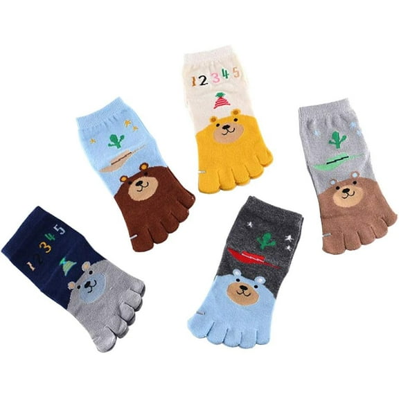 5 Pairs Toddler Baby Girls Boys Cotton Hosiery Toe Socks Cute Kids Cartoon Animal Five Fingers Crew Ankle Socks