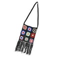 thumbnail image 2 of Women Crochet Shoulder Bag, Boho Casual Handbag, Ethnic Style Woven Handmade Hollow Out Knitting Bag, Tassel Purse Black, 2 of 7