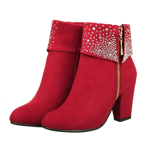 KAKOWELY 1 Pair Red Short Bootie for Women High Heel Ankle Boot for Work Party 9.825 Inch