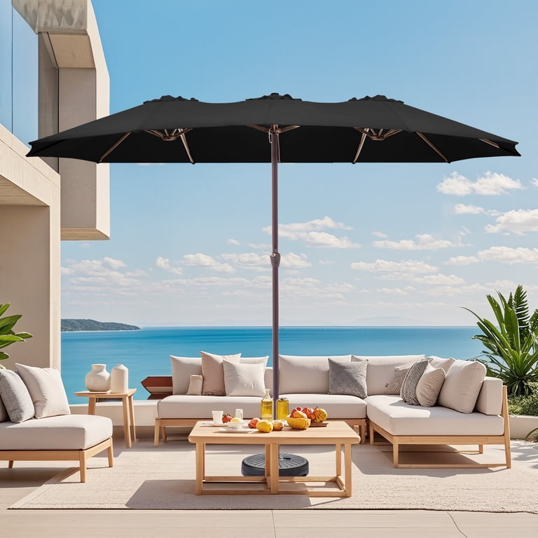 FUNDAZE 15ft Double-Sided Cantilever Patio Umbrella, Black photo 3
