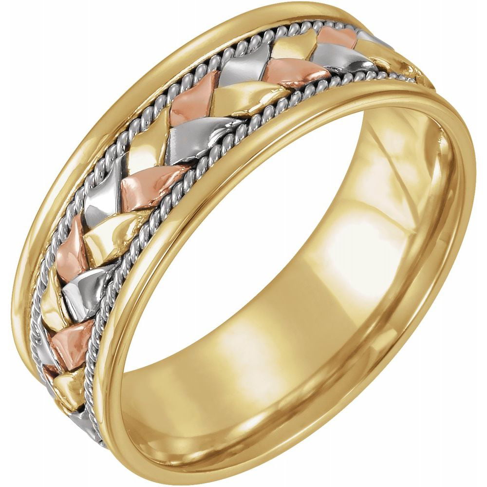 Diamond2Deal - 14K Tri color Gold 8mm Comfort Fit Woven Wedding Band ...