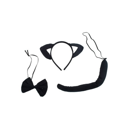 Lux Accessories Black White Cute Fun Kitty Cat Ears Bowtie Tail Costume