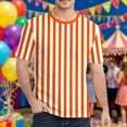 thumbnail image 2 of Rggeeun Mens Tee Shirts Colorful Vertical Stripes Short Sleeve Crew Neck Slim Fit Lightweight for Summer Office Wear Cool Tees,Orange,L, 2 of 4