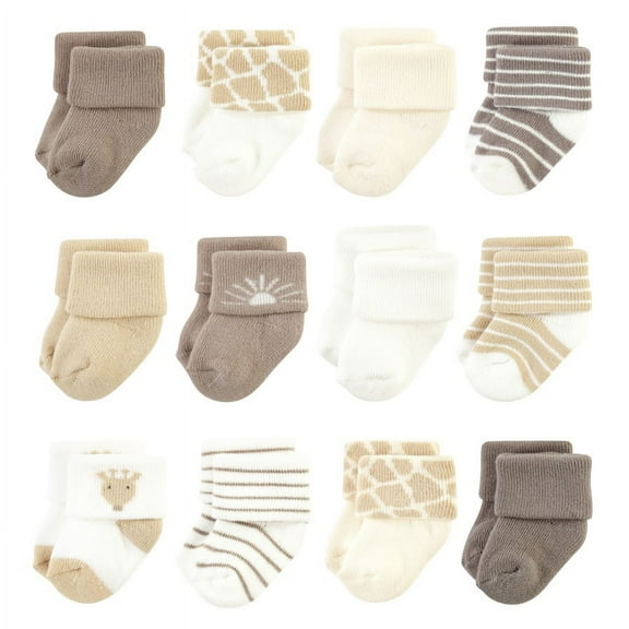 Hudson Baby Infant Boy Cotton Rich Newborn and Terry Socks, Modern Giraffe, 0-6 Months