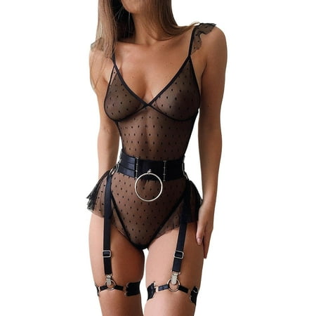 Midwennn Women Lingerie Sexy Lace Bodysuit Deep V Teddy Lace Shapewear Bodysuits Open Cup Lingerie Thigh High Stockings for Women Lingerie