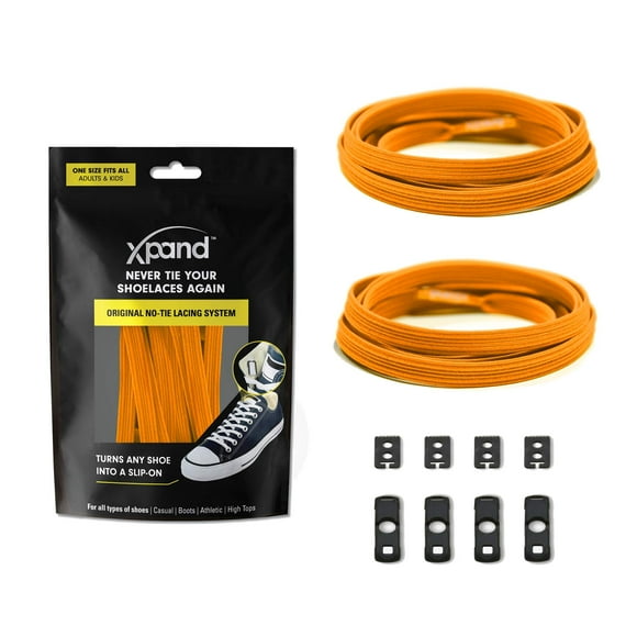 Xpand No Tie Shoelaces System with Elastic Laces - One Size Fits All Adult and Kids Shoes - Neon Orange