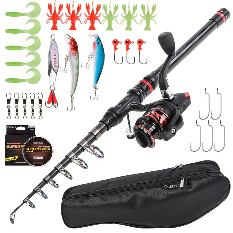 CACAGOO Blusea Fishing Rod and Reel Combo Carbon Fiber Telescopic Fishing  Rod with Spinning Reel Combo Carrier 