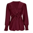thumbnail image 4 of HongQid Long Sleeve Blouses for Women Dressy Casual, Wrap Tops Work Shirts, V Neck Fall Business Outfits, 4 of 8