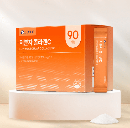 BOTO Low Collagen C - Korean Beauty Collagen Peptides Powder Supplement with Hyaluronic Acid and Vitamin for Skin Hair Nail Joint, Lemon Flavored - for 3 Month - 90 of Packs