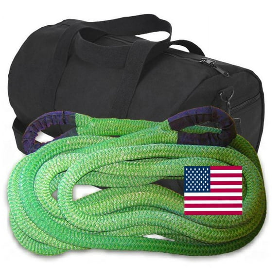 (Full-size truck) U.S. made 1-1/8 inch X 30 ft "GECKO GREEN" Safe-T-Line® Kinetic Snatch ROPE with Heavy-Duty Carry Bag