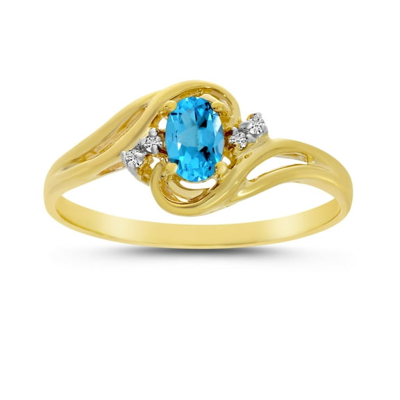 10k Yellow Gold Oval Blue Topaz And Diamond Ring