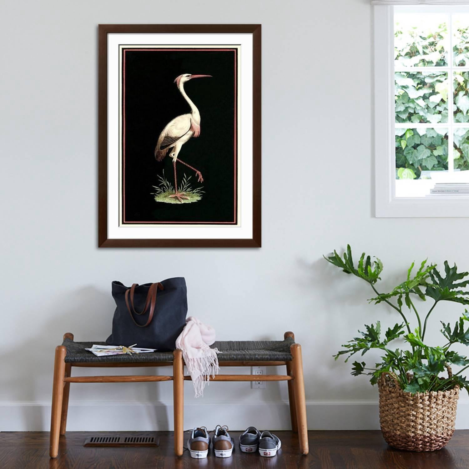 Art.com Crane on Black Background Art Print, Brown Frame Wall Art, 32" x 44"