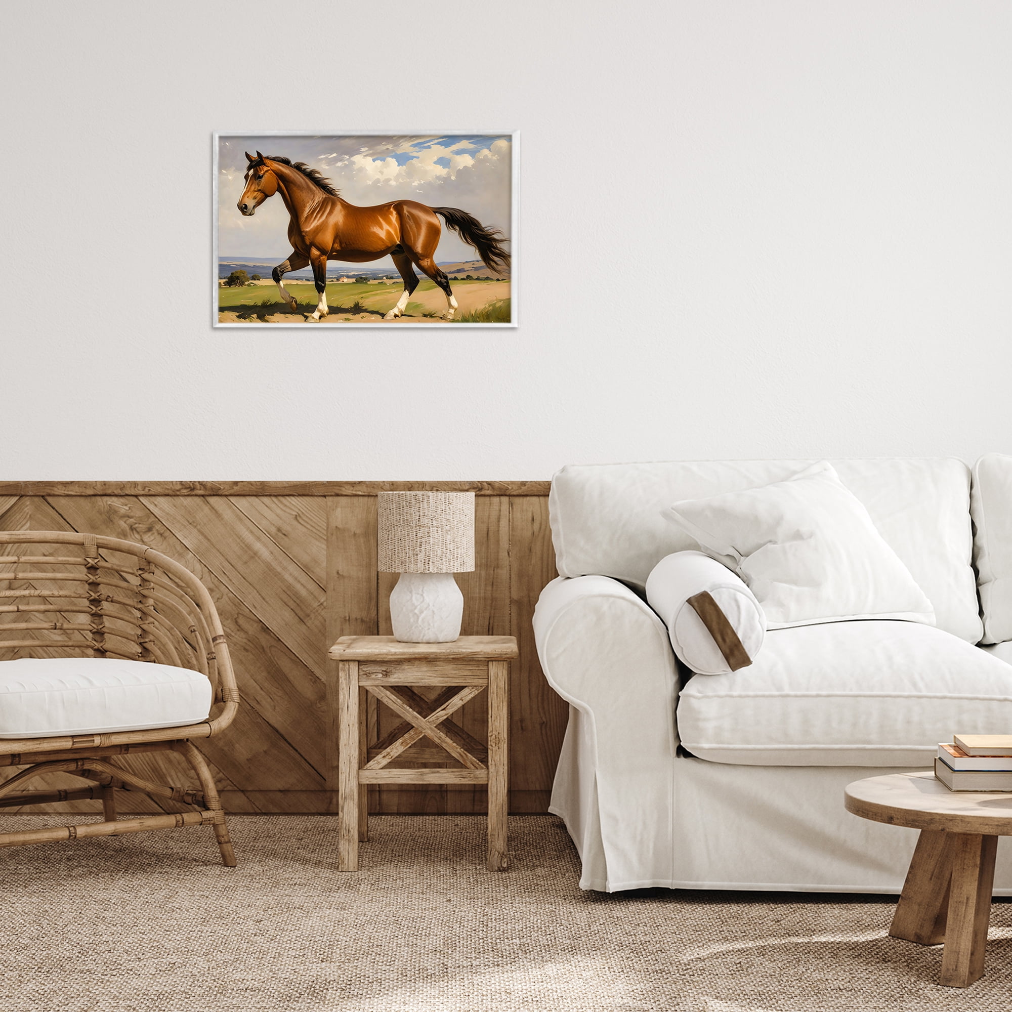 Stupell Industries Trotting Horse in Field White Framed Giclee Art, design by Creative Studio