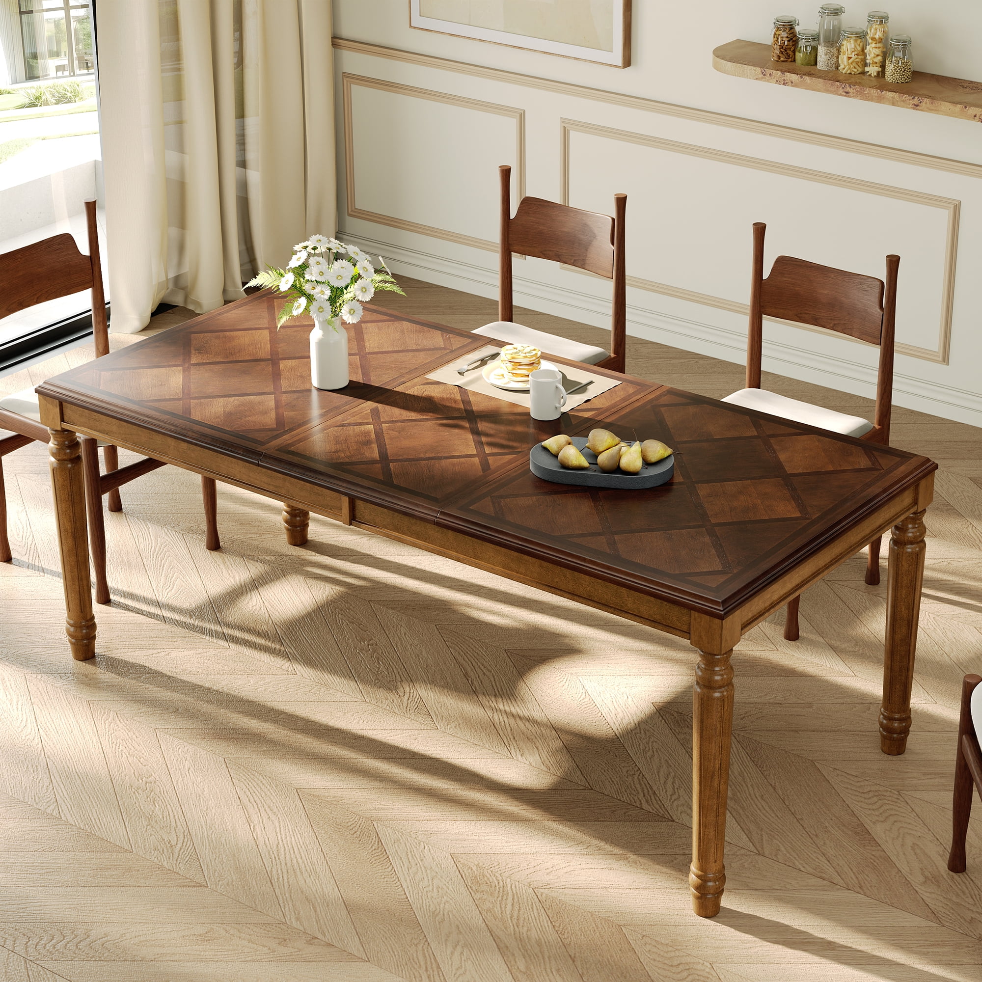 Euroco 78.7" Rectangular Modern Dining Table for 6-8 Person, Wood Kitchen Table with Turned Legs for Dining Room,Walnut