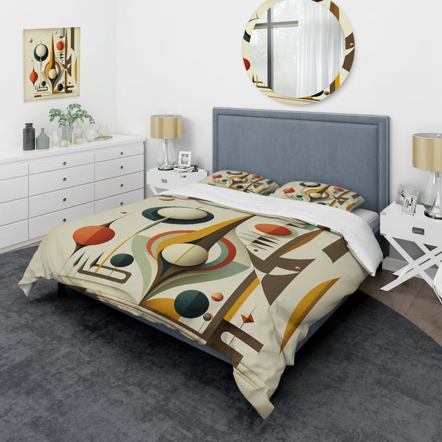 Designart "Classic Graphics with Vintage Flair VI" Modern Midcentury Bedding Covert Set - Abstract Midcentury Blue Abstract Bed Set With 1 Sham