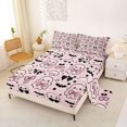 thumbnail image 2 of Manfei Kawaii Bow Ghost Skull Bed Sheets 4-Piece, Halloween Cute Bat Cherry Full Size Sheets, Pink Black White,1 Fitted Sheet, 1 Flat Sheet and 2 Pillowcases, 2 of 5
