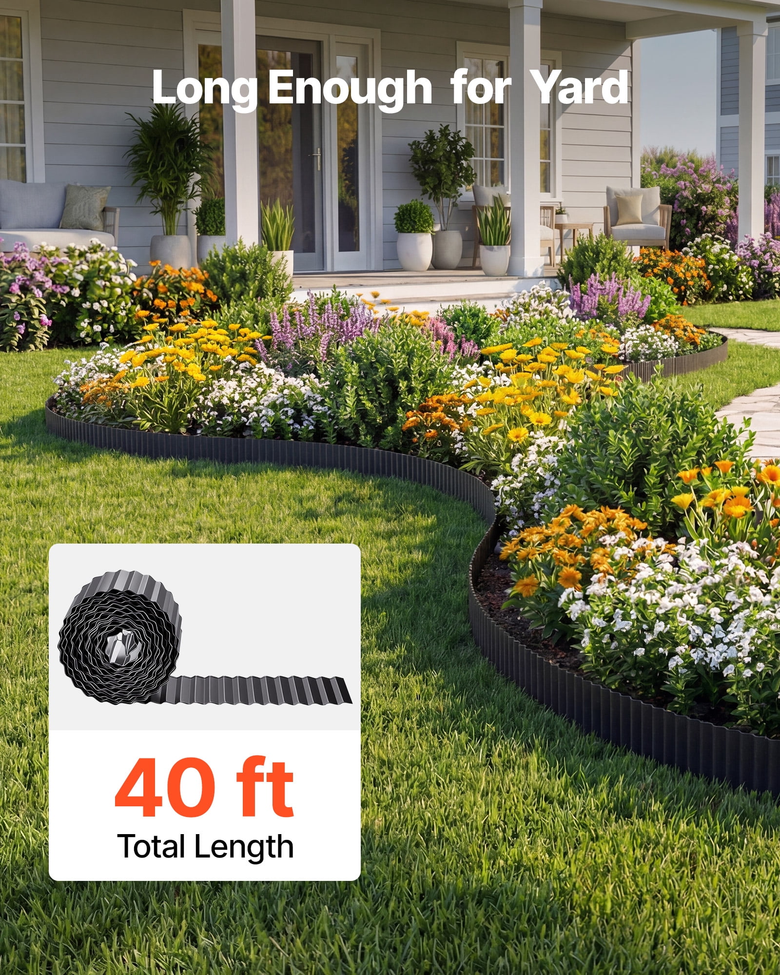 VEVOR Galvanized Steel Landscape Edging, 40 ft x 6 in Metal Edging for Landscaping with Gloves, Easy-to-Install Bendable Metal Strips, Heavy Duty Metal Garden Edge Border for Flower Bed, Yard Pathway