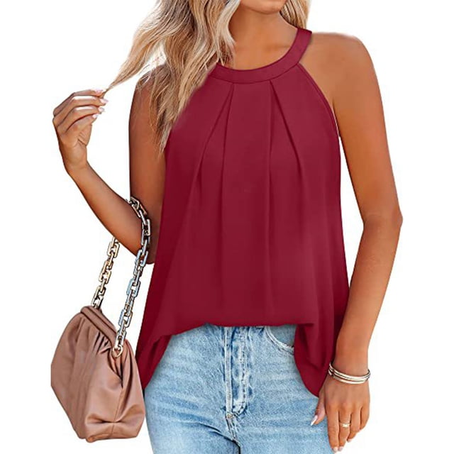 Blusa informal sin mangas con cuello halter para mujer, blusa informal holgada con volantes a la moda, suave y transpirable, para verano