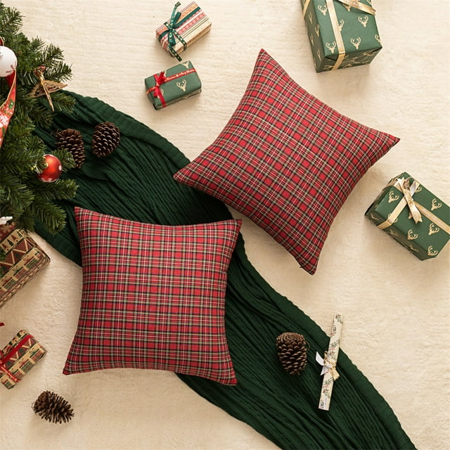 Rosnek 2 Pack Christmas Plaid Throw Pillow Covers, Scottish Tartan Decorative Cushion Case for