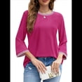 thumbnail image 3 of Blusas de 3/4 para Mujer, Elegantes, Informales, con Cuello Redondo, Holgadas y A , para Rosa Roja XL, 3 of 8