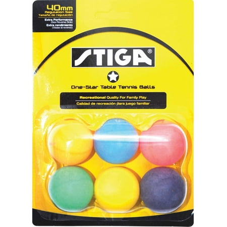 STIGA 1-Star Multicolor Table Tennis Balls, 6pk