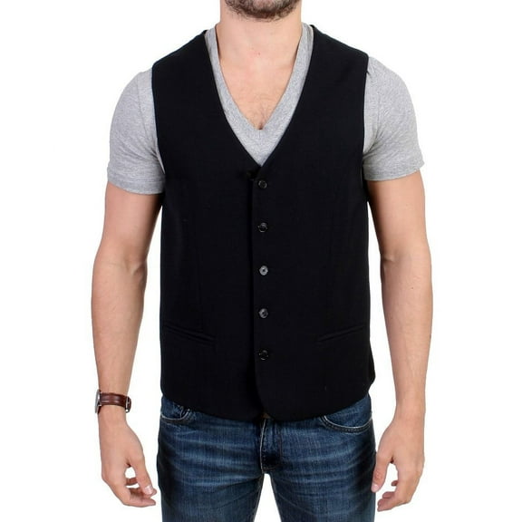 Costume National Elegant Black Wool Blend Casual Vest