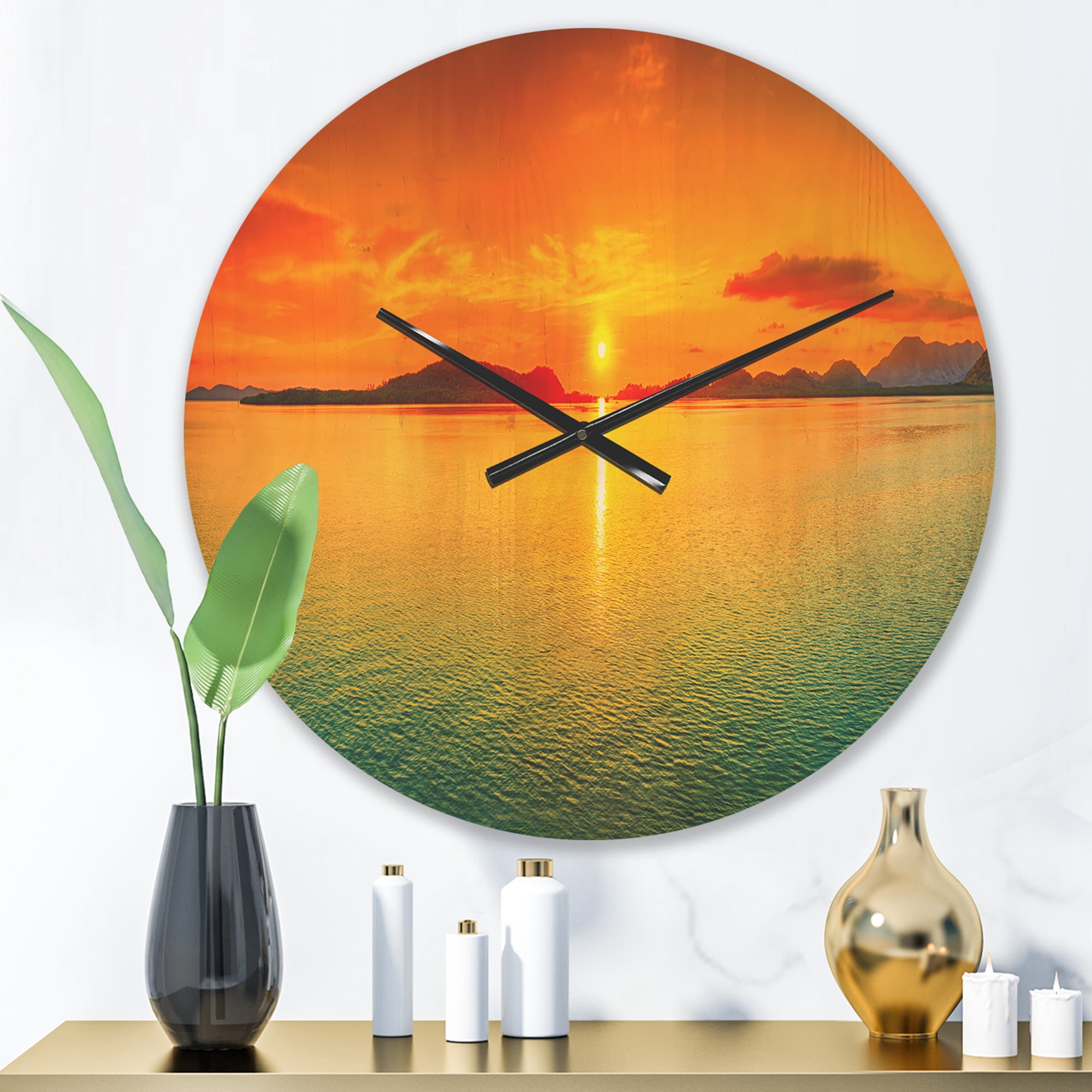 Designart 'Panorama Yellow Sunset ' Modern Wood Wall Clock