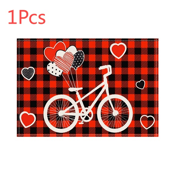 Cozilinen Valentine's Day Placemats Set of 6, Polyester Fabric Table Mats with Heart Love Design, Waterproof Washable Dining Decor for Party Dinner