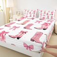 thumbnail image 4 of Homewish Pink Cowgirl Boots Bed Sheets,Cute Bowtie Full Size Sheets,White,4-Piece,1 Flat Sheet, 1 Fitted Sheet and 2 Pillowcases, 4 of 6