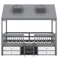 thumbnail image 6 of Harper & Bright Designs Full Size Wood House Bed Frame with Fence and 4 Storage Drawers, Playhouse Tent Bed with Roof and 2-step Ladder for Boys Girls Bedroom, Gray, 6 of 12
