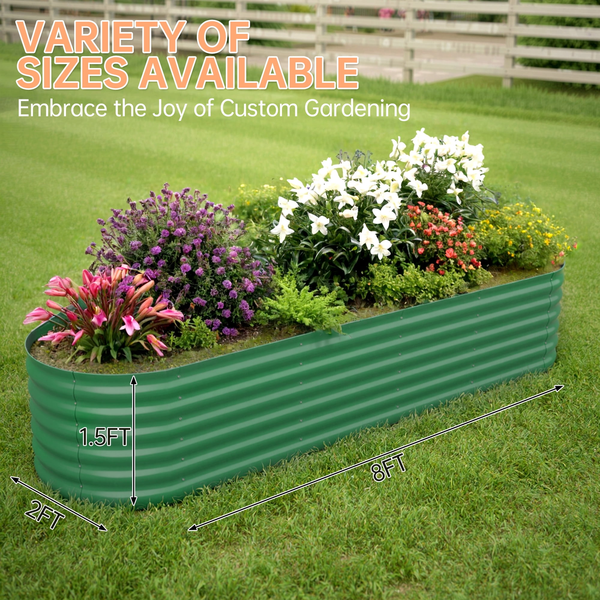 Heavy Duty 8x2x1.5 ft Galvanized Raised Planter Box, 18 Inch Tall Elevated Garden Bed for Backyard, Patio & Balcony, Durable Rustproof Metal Raised Garden Bed for Vegetables, Herbs and Flowers
