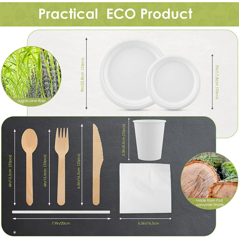 Fuyit 200 Piece Biodegradable Paper Plates Set, Disposable
