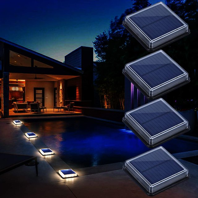 Luz solar de suelo, IP68 impermeable luz solar de jardín con luz de seguridad de encendido/apagado automático para jardín, escaleras, camino, camino, entrada, cubierta, patio (paquete de 4, blanco cálido 3000 K) ER