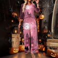 thumbnail image 2 of 2 Piece Sets For Women 3/4 Sleeve Halloween Fashion Clothing & Wide Leg Pants Womens Halloween Print Casual Fall Airport Travel Outfits, 2 of 5