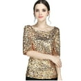 thumbnail image 6 of MRULIC womens t shirts Fashion Women Sequins  Coctail Party Casual Top Blouse Crop Tops Shirt Womens t shirts  + US：4-6, 6 of 8