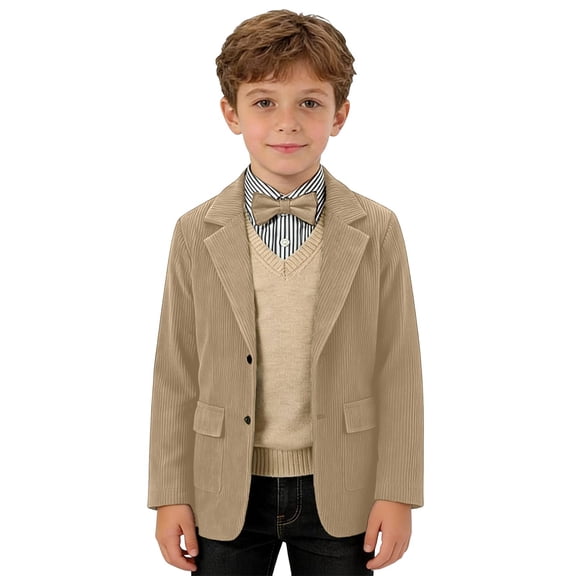 TBWNWG Boys Corduroy Formal Sport Coat Jacket For Kids Casual Autumn Spring Three Button Suit,Sizes 11-12 Years