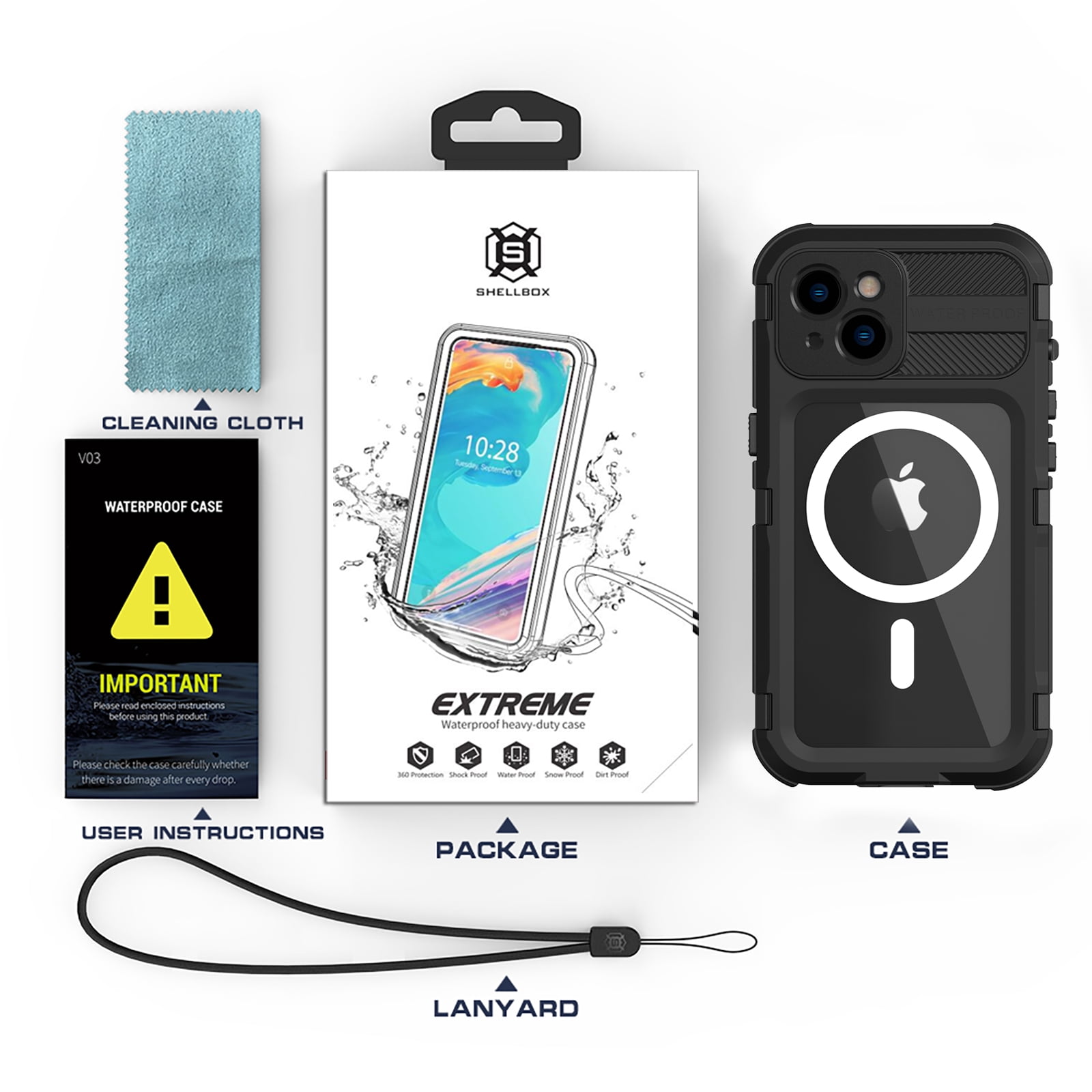 for iPhone 15 Case, IP68 Waterproof Dustproof Shockproof Cases with Built-in Screen Protector, Full Body Sealed Protective Front and Back Cover for iPhone 15, 6.1 inch, Black