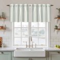 thumbnail image 2 of Green Stripe Tier Curtains, Modern Farmhouse Geometric Striped Light Filtering Kitchen Curtains, 2Pcs Rod Pocket Half Window Treatments Panels for Sink Cafe Cabinet Camper 27.5x24 Inches, 2 of 9