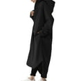thumbnail image 2 of Lumento Ladies High Low Hem Winter Warm Trench Coat Casual Solid Color Jackets Long Maxi Hoodie Outwear Black L, 2 of 3
