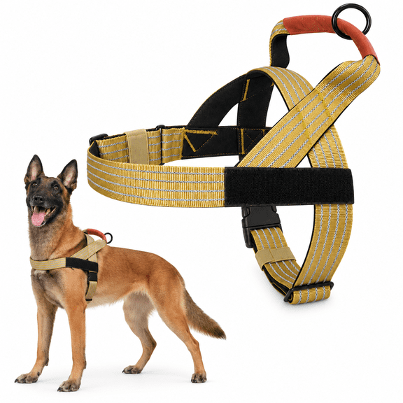 OEIKPFN No Pull Dog Harness with Breathable Mesh Padded, Adjustable Reflective Escape Proof Dog Harness, Quick Fit Dog Vest Harness for Small Medium Large Dogs(M, Khaki)