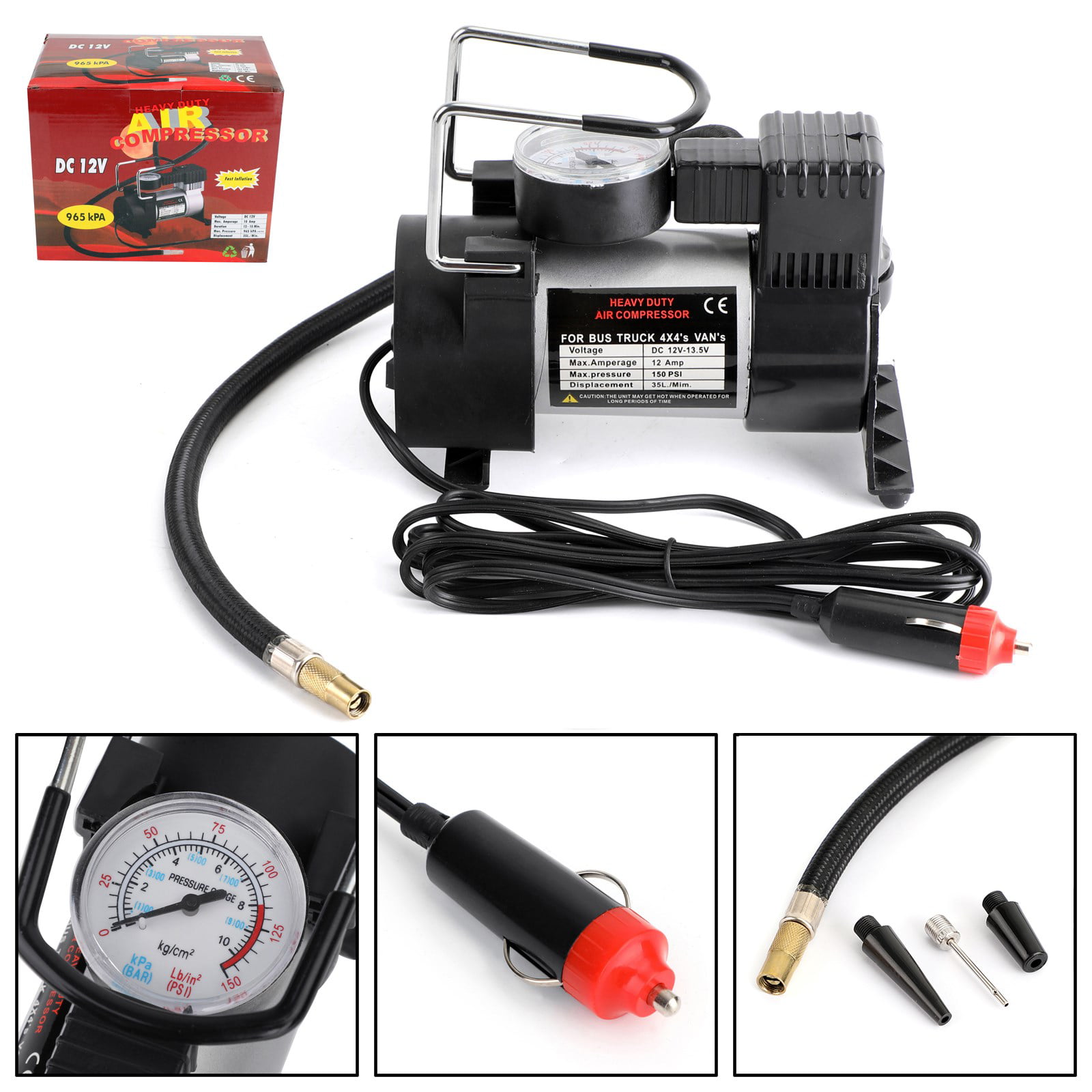 Car van 4x SUV Air Compressor With Airline an Gauge Quick Inflate Fast Connector 