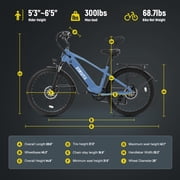 ESKUTE C200D 70-Mile Electric Bike for Adults, 840Wh Removable Battery, 1300W Peak Motor, Up to 28MPH, 26 Tires, 7-Speed Step-Over E-Bike Blue, UL2849
