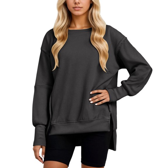 EDFBUYKRS Female Long Sleeve Sweatshirt Women's Zip Neck Wrap Pullover Sweatshirt with Pockets Size S