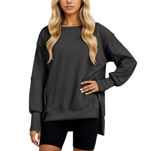 Chandail à Ourlet Asymétrique Décontracté à Manches Longues Col Rond Coupe Ample Épaules Tombantes Tricot Doux Mode mode Urbaine Blouse