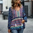 thumbnail image 4 of Defitshape Women's Soft Shirt Boho Top Fall Slim Fit Holiday Bishop Sleeve Vintage Peasant Lightweight Beach Navy Large, 4 of 4